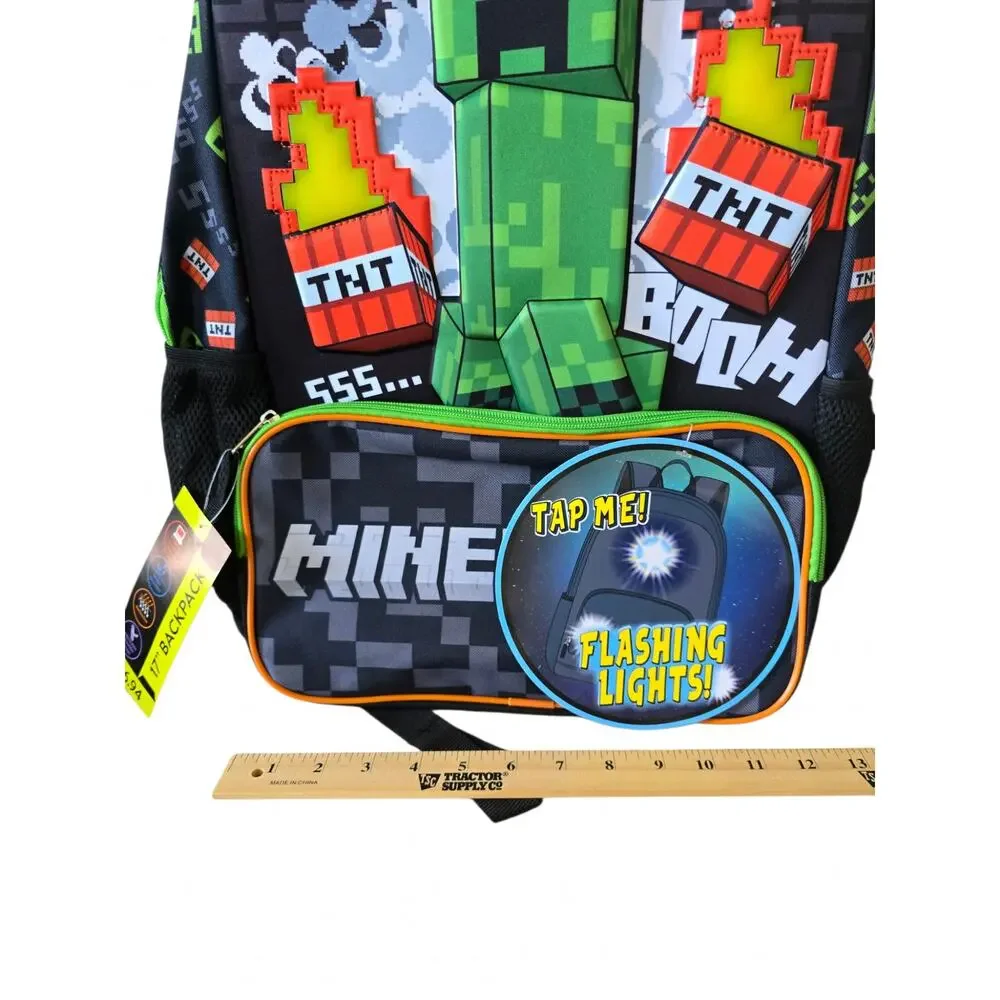 Minecraft Back To School Children's Backpack NWT Flashing Lights 18X15